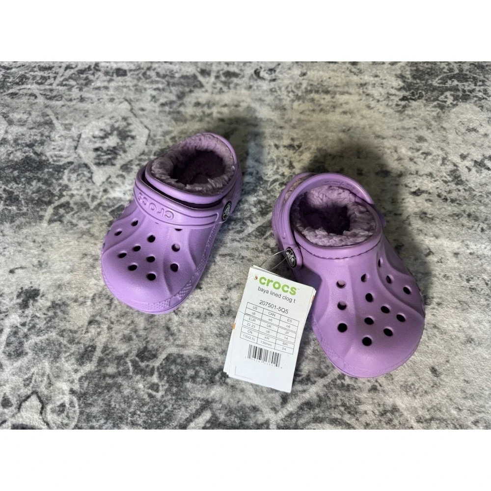 Crocs Baya Lined Clog Toddler C6 Purple Fleece Lined Kids Shoes NWT 207501-5Q5